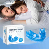 Couple sleeping peacefully using anti snoring device mouthpiece