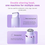 Dual head design of an electric shaver for women, showing two interchangeable attachment heads